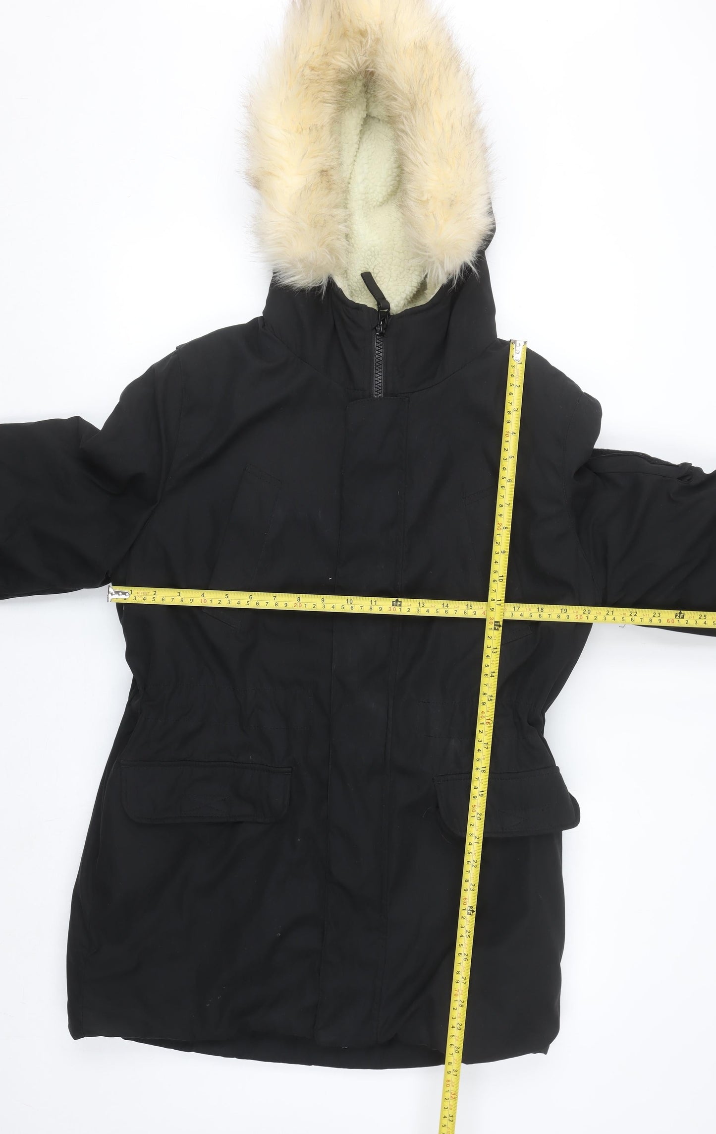 River Island Women’s Black Faux Fur Hooded Parka Coat Size M
