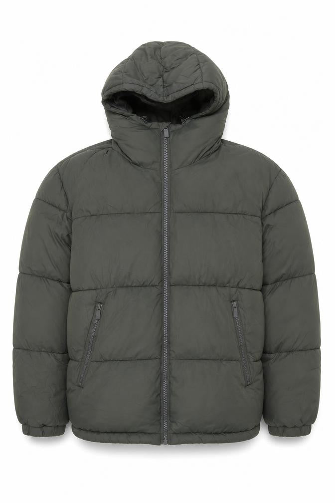 ZARA Mens Green Hooded Puffer Jacket Size M Regular Fit