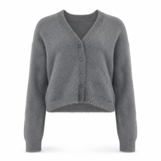 Hollister Women's Grey Fluffy Knit V-Neck Cardigan Size S