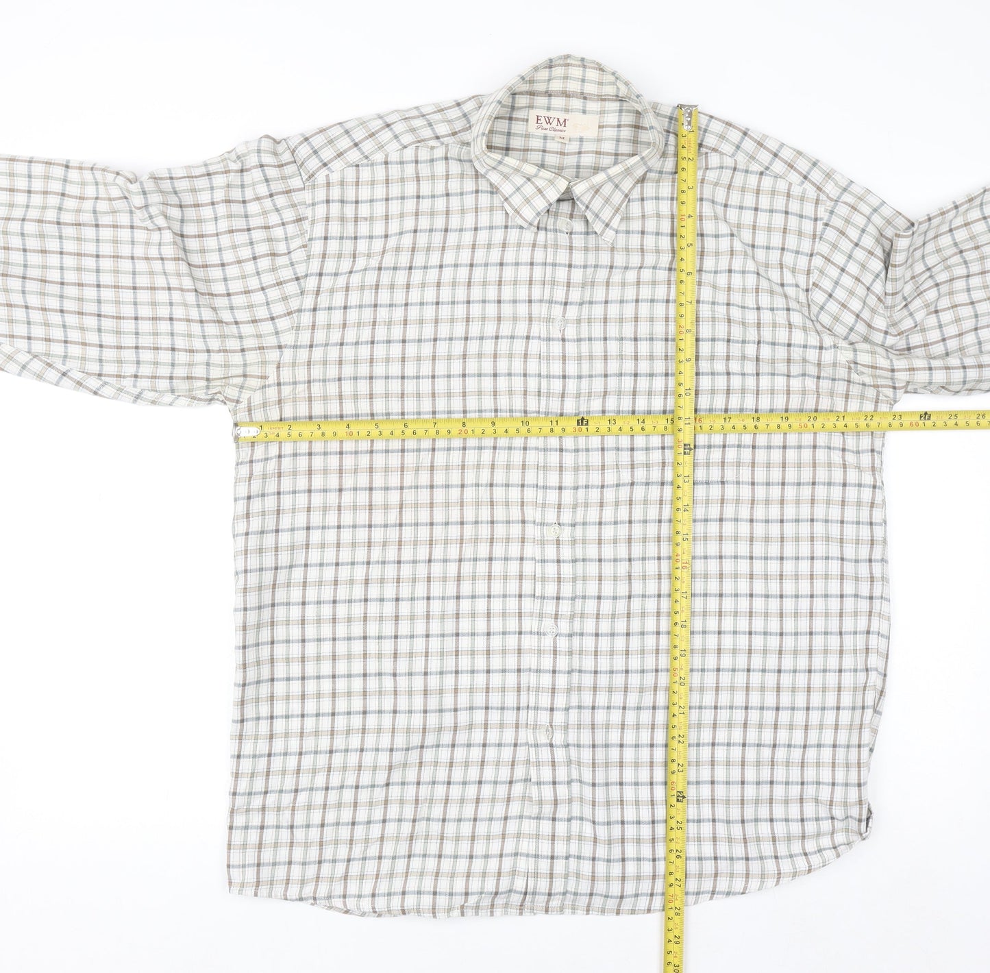 EWM Mens Beige Check Long Sleeve Button-Up Shirt M Regular Fit