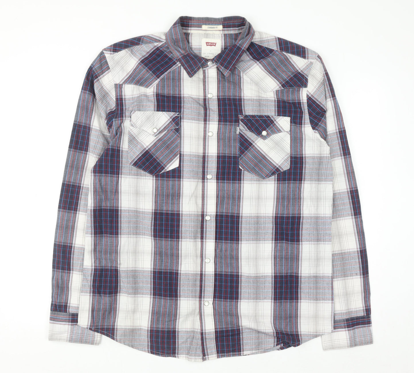 Levi's Men's Blue Plaid Long Sleeve Regular Fit Button-Up Shirt L