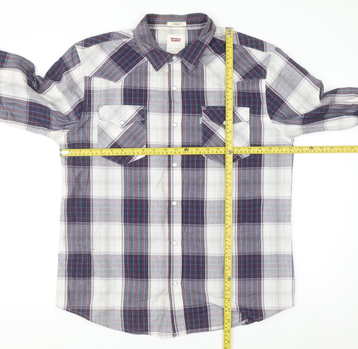 Levi's Men's Blue Plaid Long Sleeve Regular Fit Button-Up Shirt L
