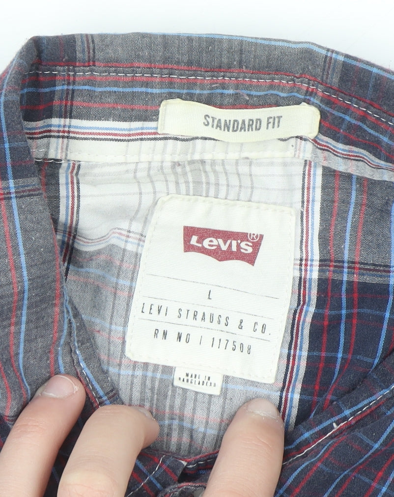 Levi's Men's Blue Plaid Long Sleeve Regular Fit Button-Up Shirt L