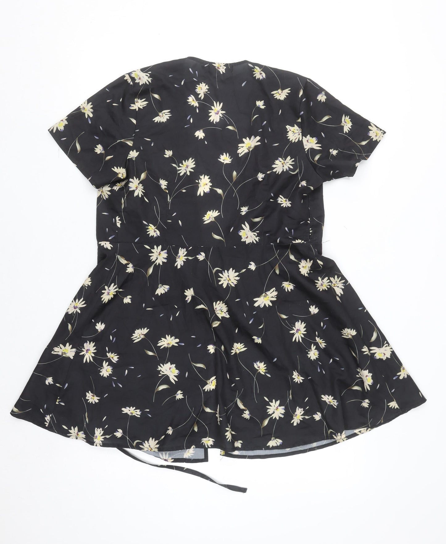 Boohoo Women’s Black Floral Wrap Tie Blouse Top Size 6 Short Sleeve