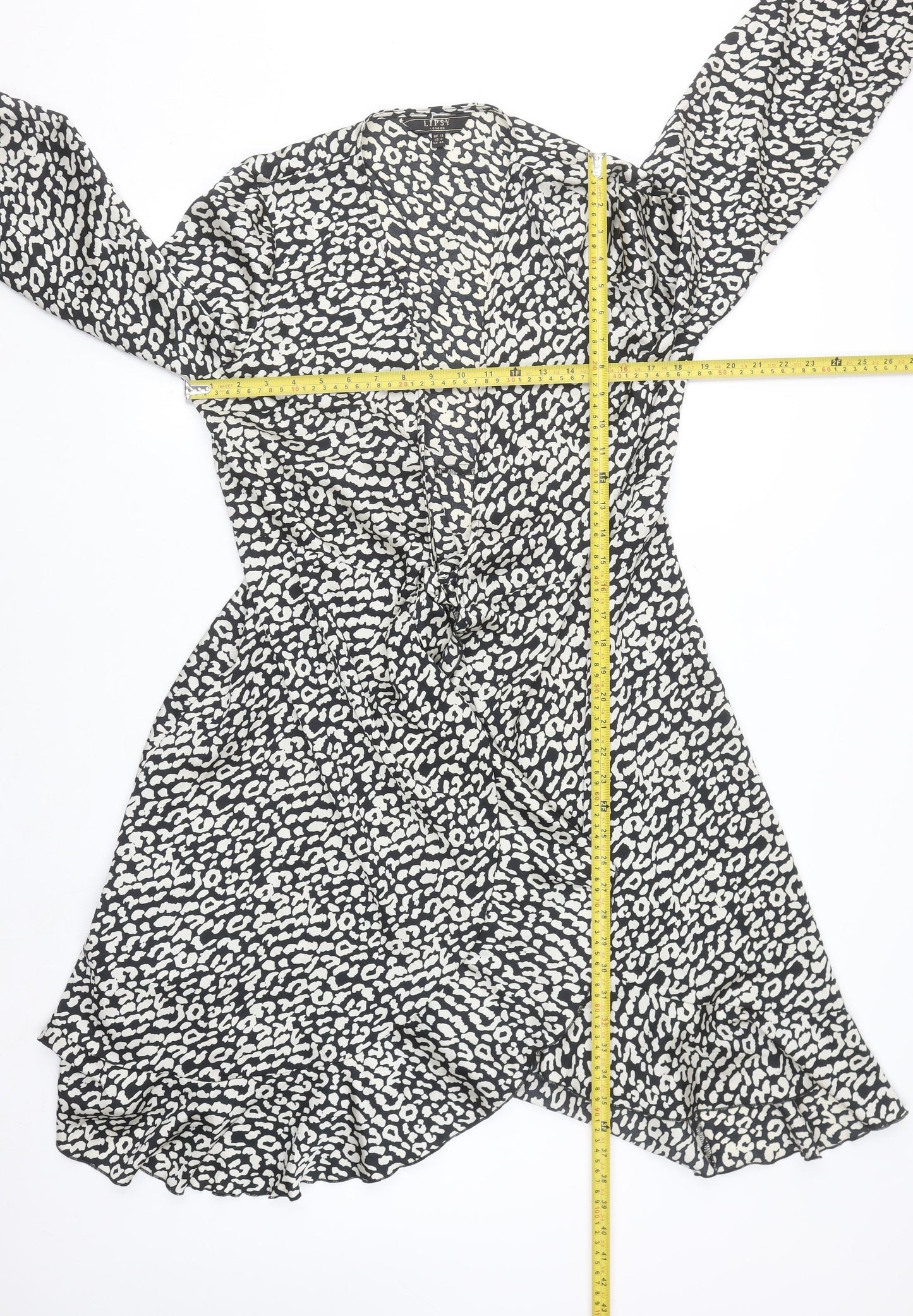 Lipsy Women’s Black Animal Print Wrap Gown Dress UK 12