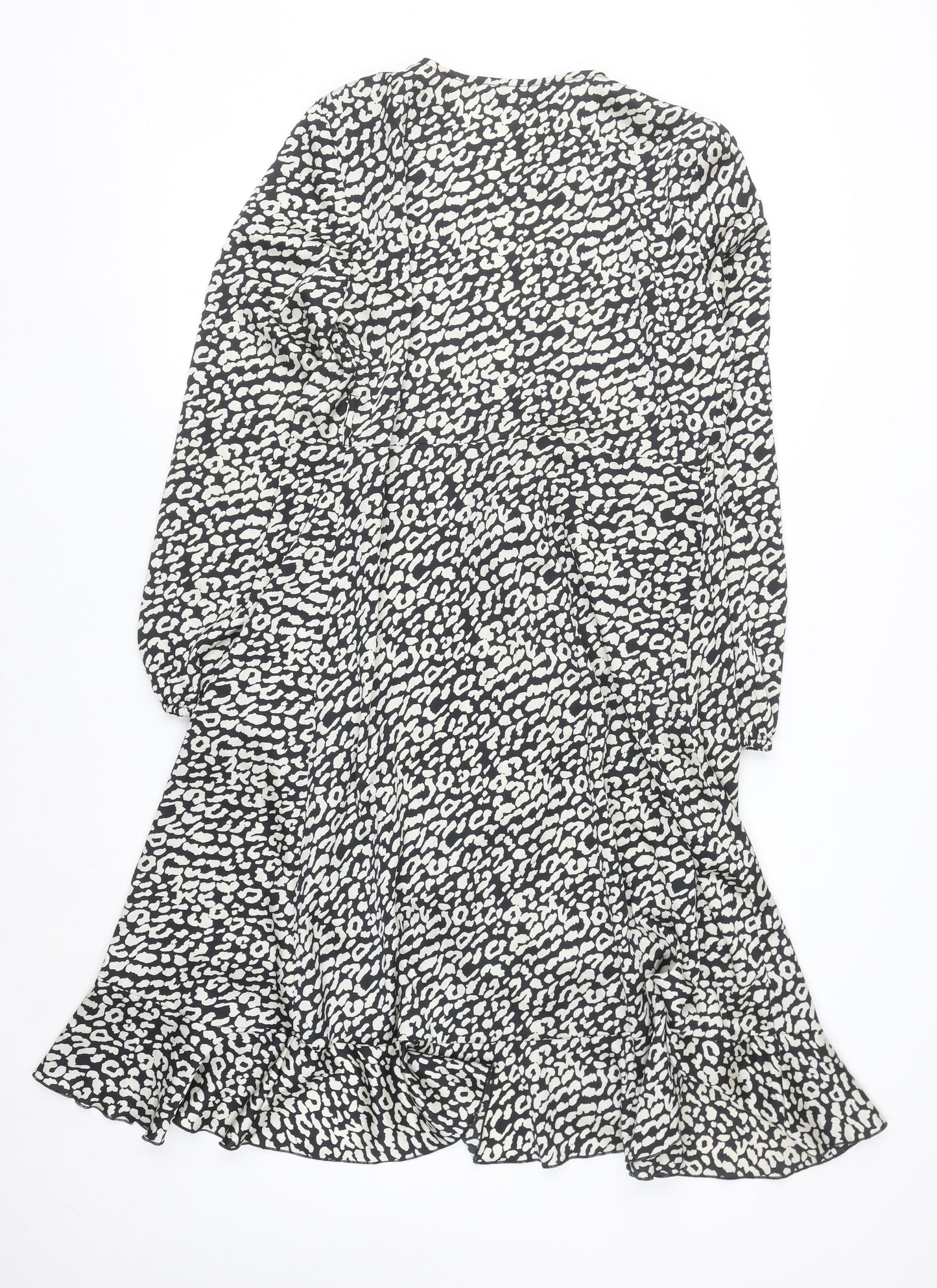 Lipsy Women’s Black Animal Print Wrap Gown Dress UK 12