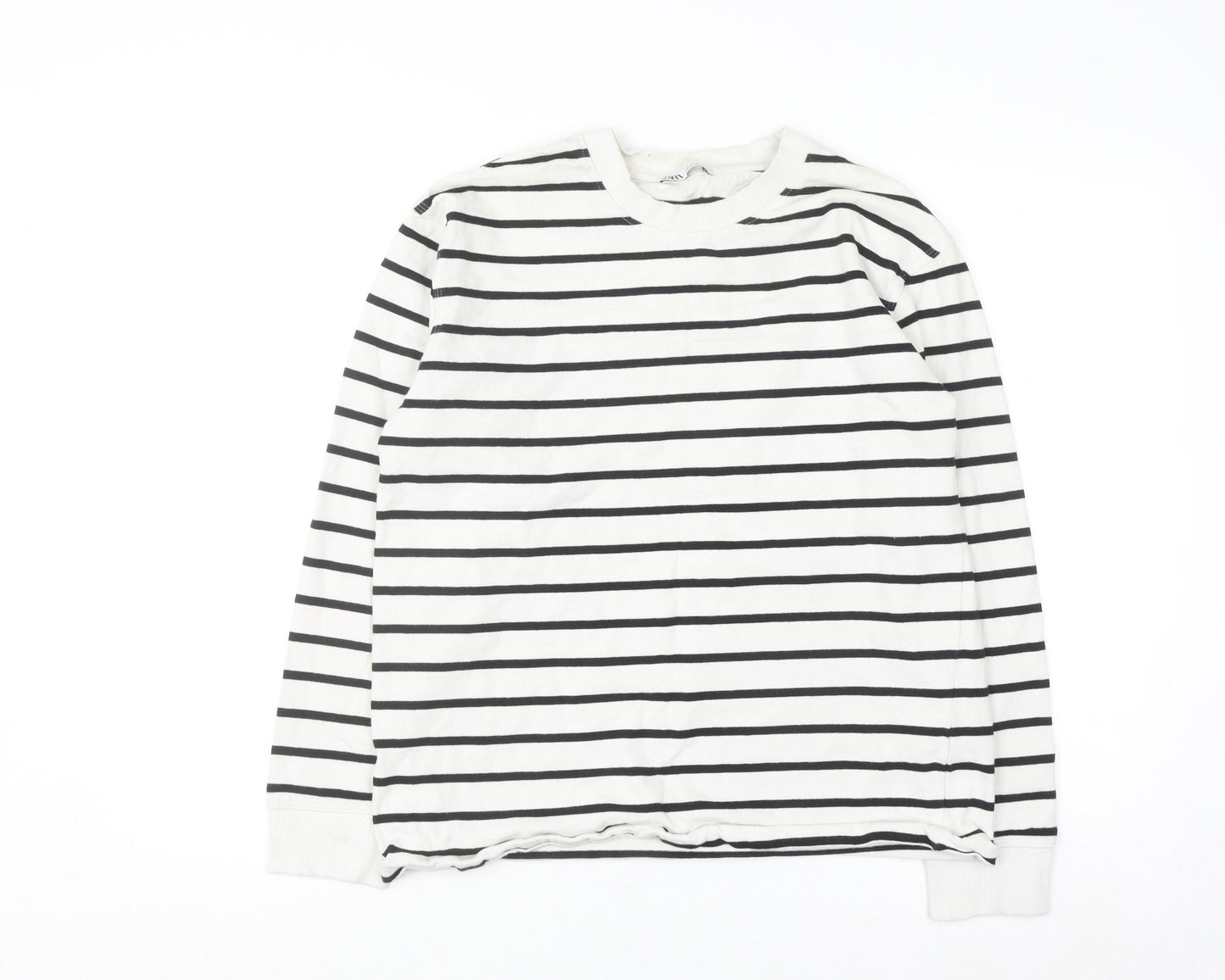 Zara Women Black White Striped Pullover Sweatshirt Size 12