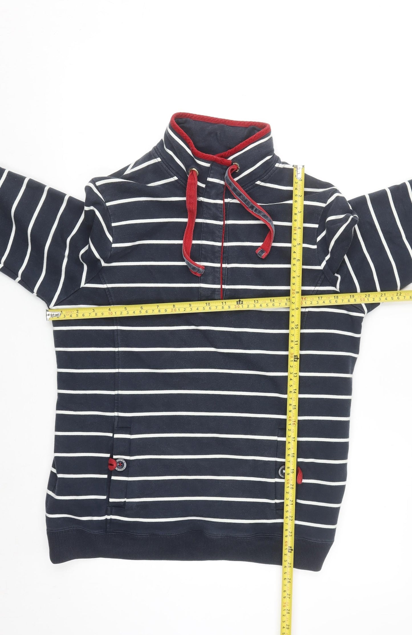 Joules Women's Navy Striped Half Zip Sweatshirt Size 12 Cotton Blend