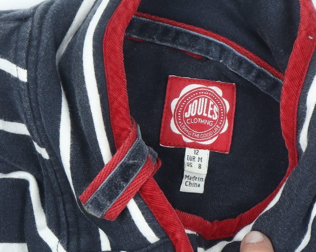 Joules Women's Navy Striped Half Zip Sweatshirt Size 12 Cotton Blend