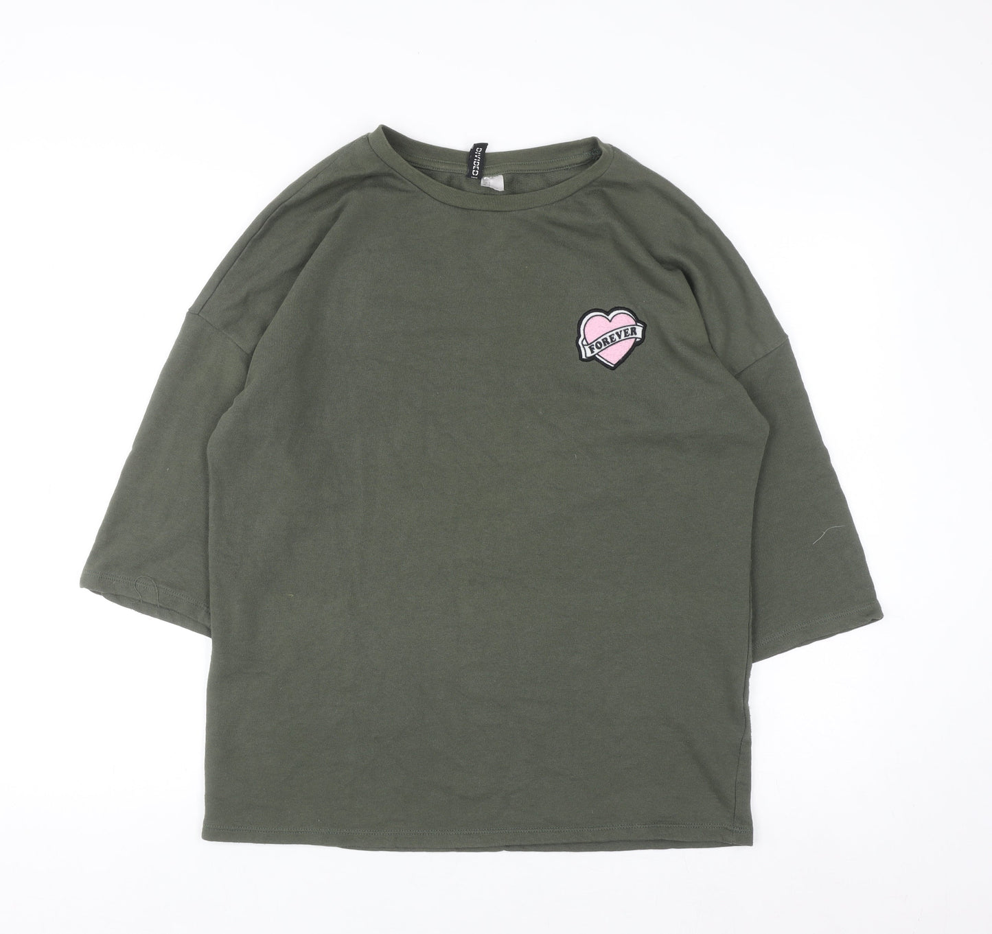 Divided Women Khaki Green Pullover Sweatshirt Small Forever Graphic