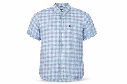 S & C Men's Blue Check Short Sleeve Button-Up Cotton Shirt Size 40