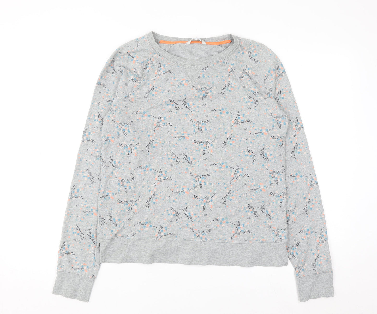 Boden Womens Grey Floral Sweatshirt UK 10 Cotton Crew Neck Long Sleeve