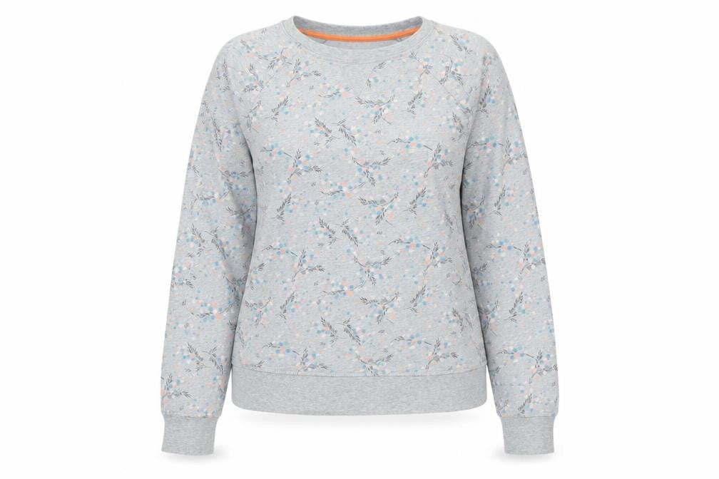 Boden Womens Grey Floral Sweatshirt UK 10 Cotton Crew Neck Long Sleeve