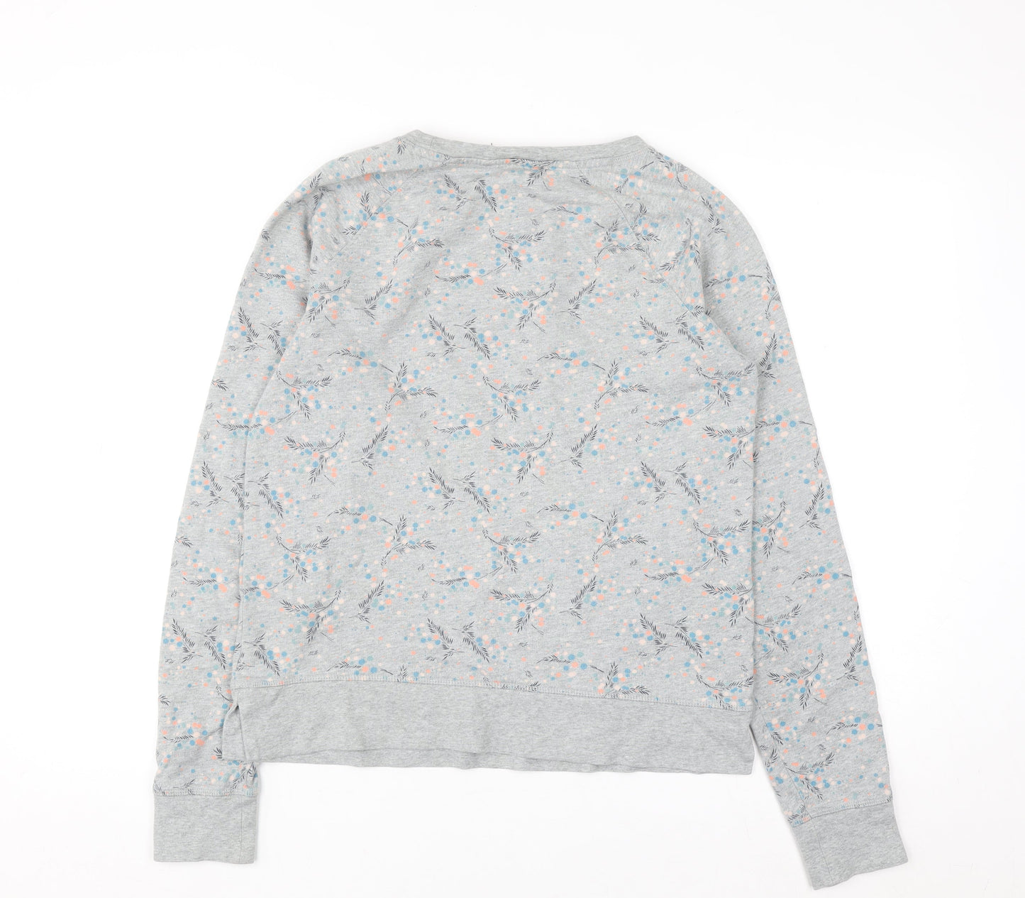 Boden Womens Grey Floral Sweatshirt UK 10 Cotton Crew Neck Long Sleeve