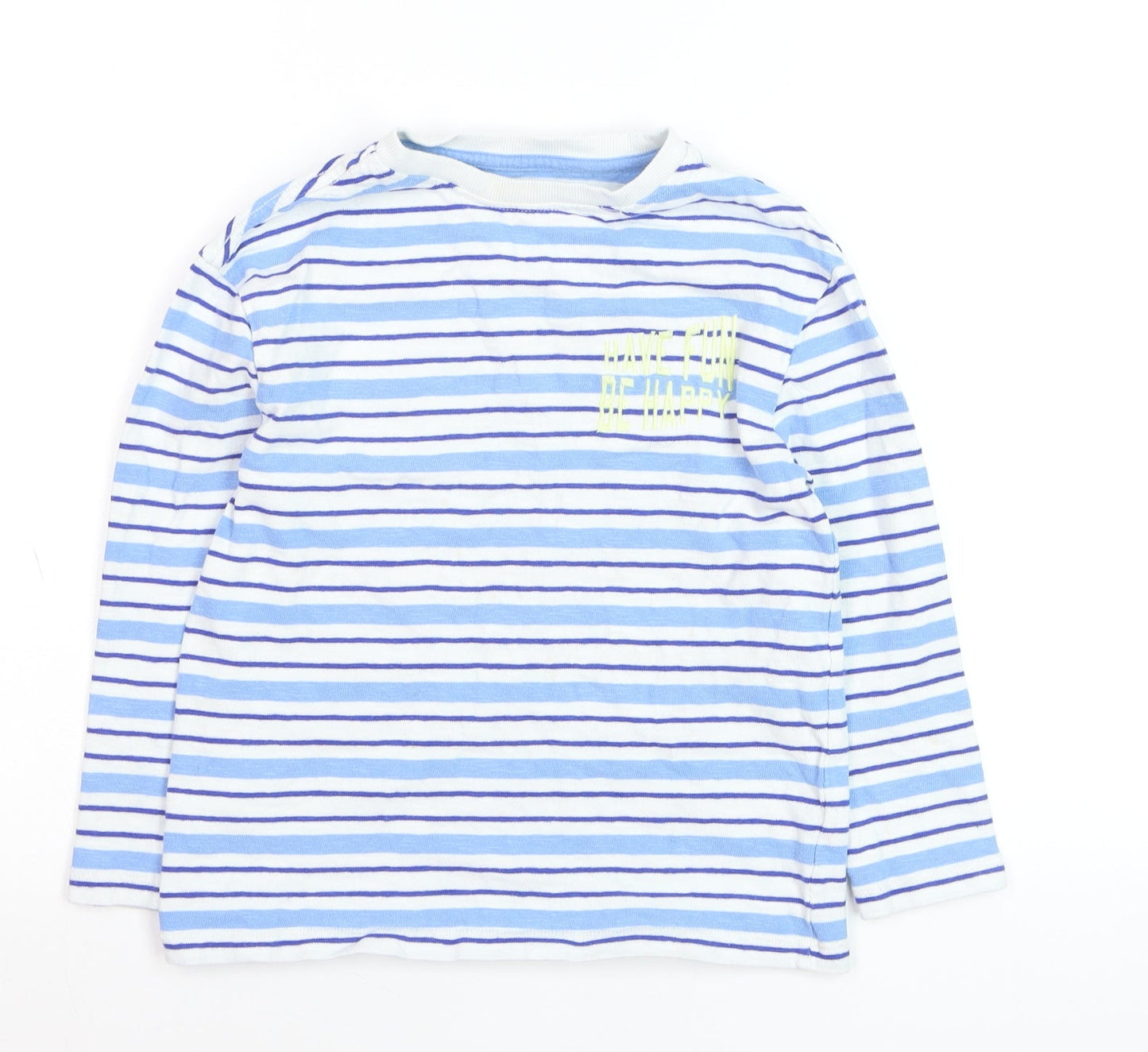 Marks and Spencer Boys Blue Striped Long Sleeve Cotton T-Shirt 7-8 Years