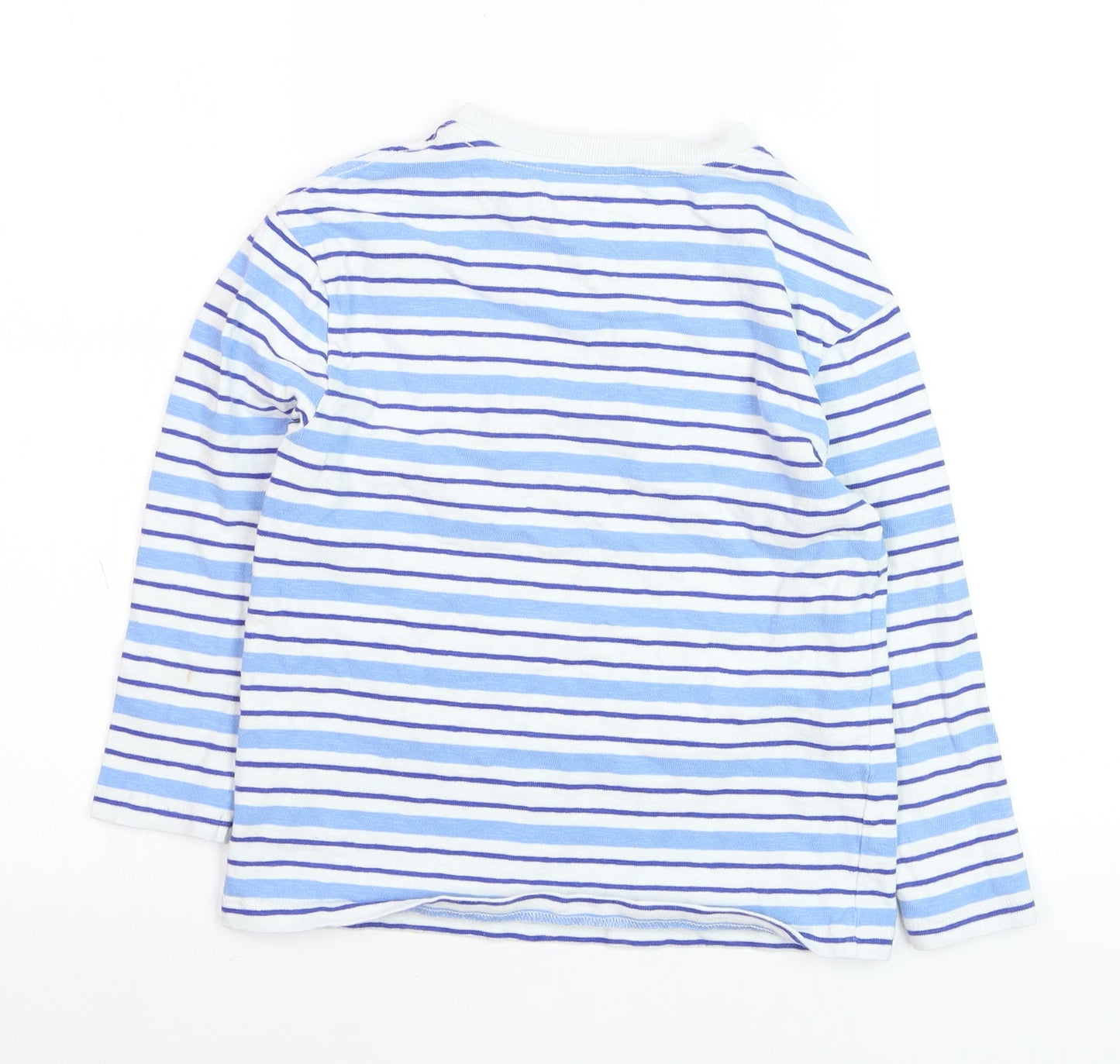 Marks and Spencer Boys Blue Striped Long Sleeve Cotton T-Shirt 7-8 Years