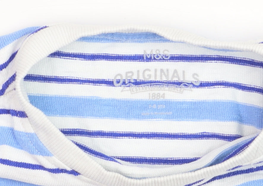 Marks and Spencer Boys Blue Striped Long Sleeve Cotton T-Shirt 7-8 Years