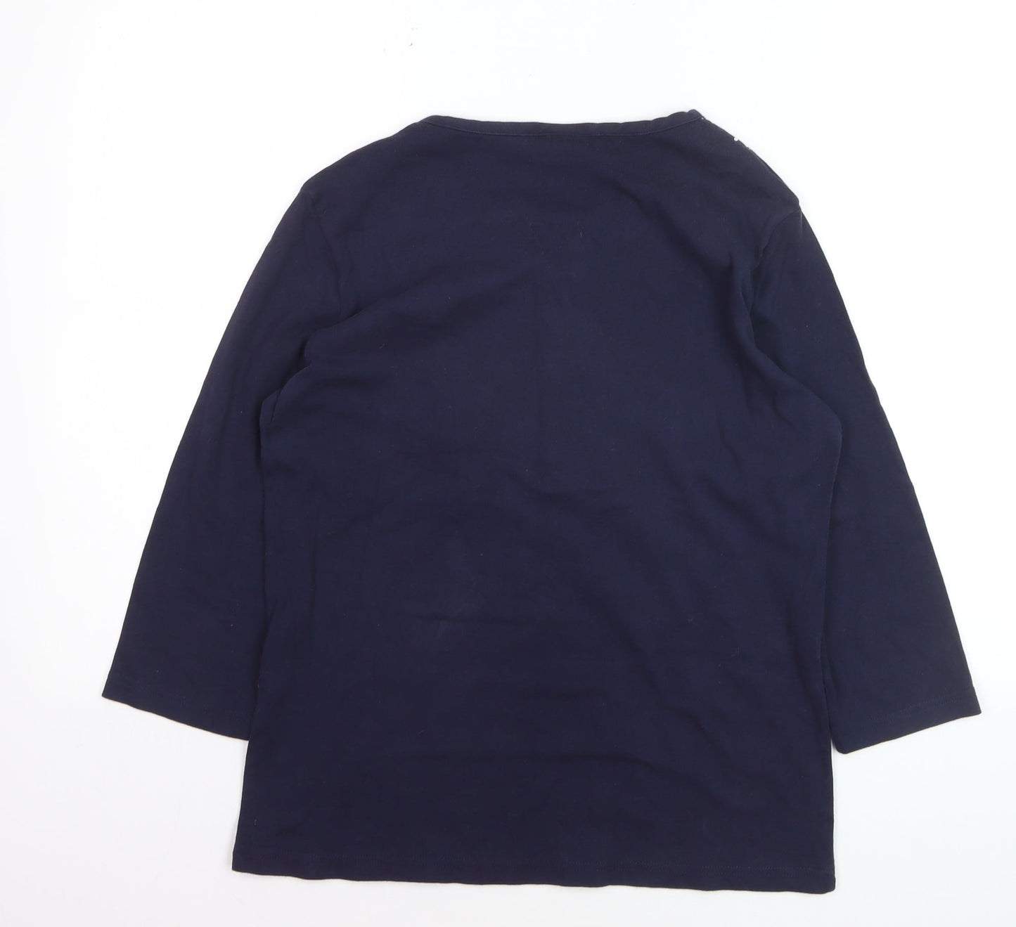 Damart Womens Blue 3/4 Sleeve Henley Polka Dot Cotton T-Shirt Size 14/16