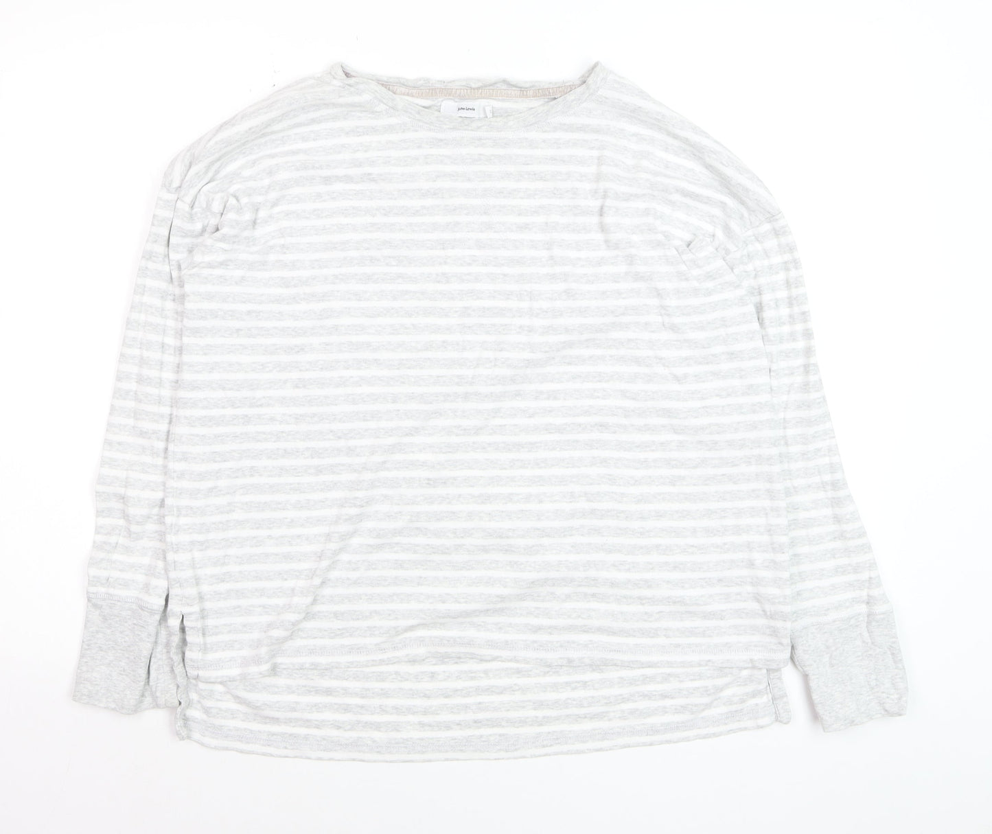 John Lewis Women Grey Striped Cotton Long Sleeve Pullover Jumper Size 16