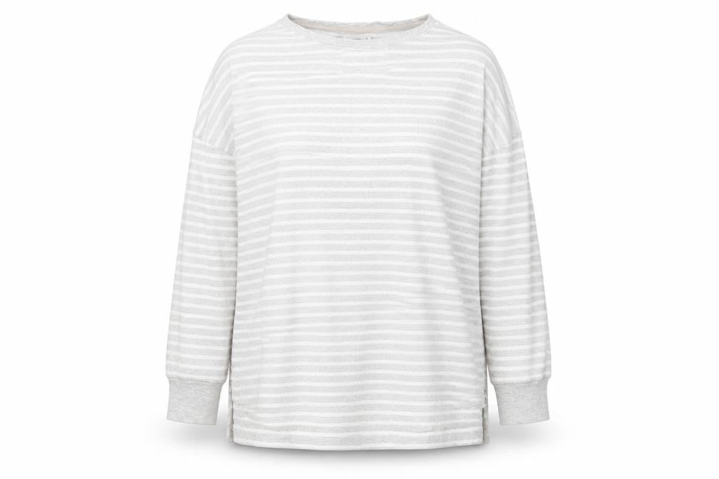 John Lewis Women Grey Striped Cotton Long Sleeve Pullover Jumper Size 16