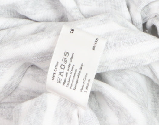 John Lewis Women Grey Striped Cotton Long Sleeve Pullover Jumper Size 16