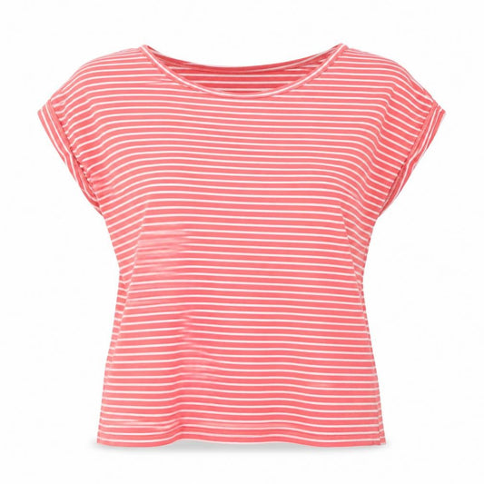 JOY Womens Pink White Striped Cotton T-Shirt Size M