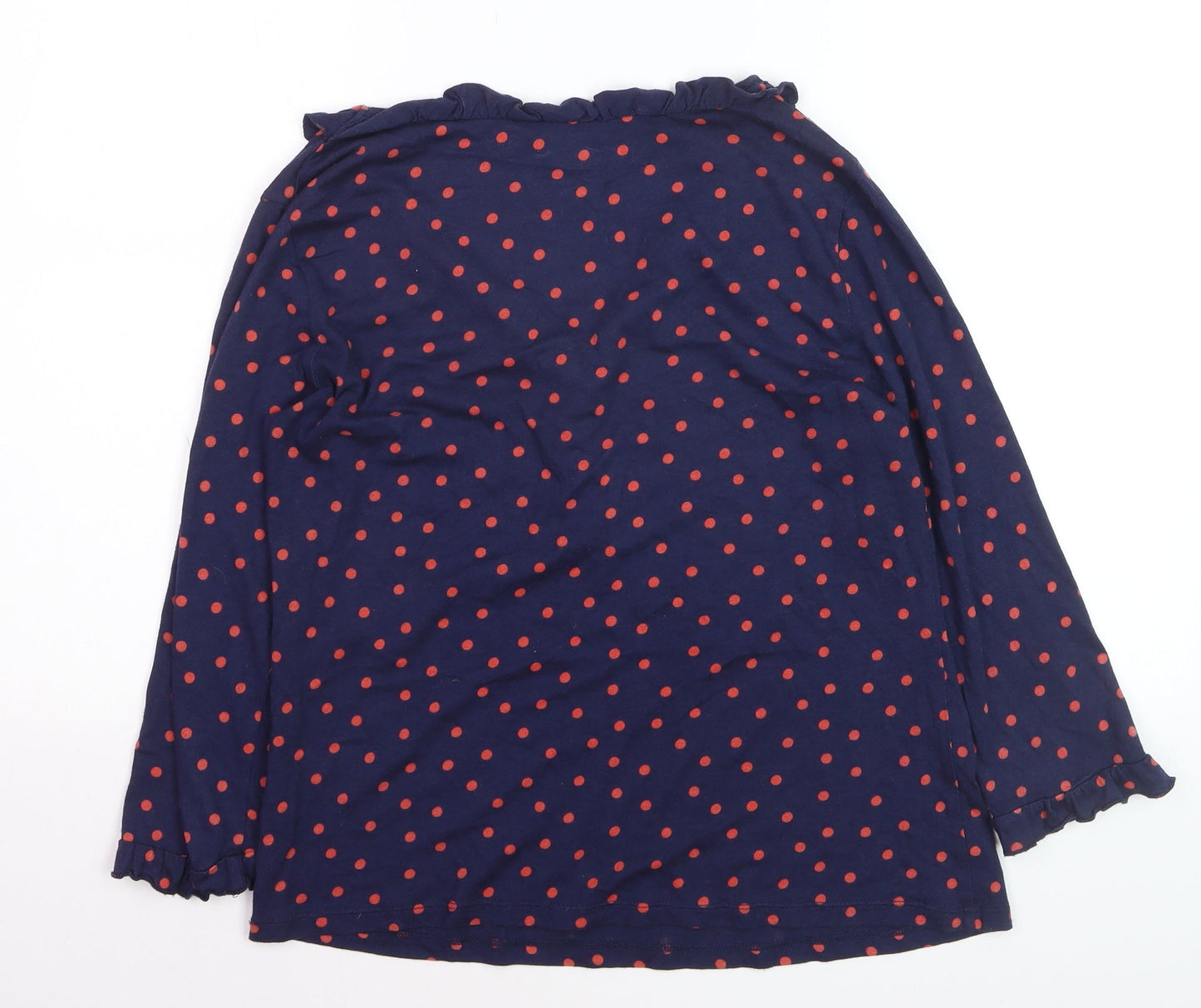 Boden Women Blue Polka Dot Ruffle V-Neck Long Sleeve Tunic Top Size 12