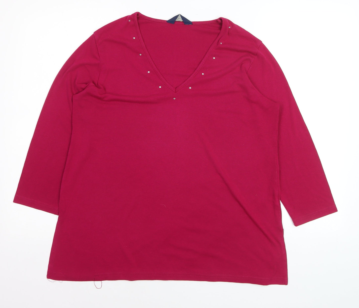Debenhams Women's Red V-Neck Beaded 3/4 Sleeve Stretch Top Size 16