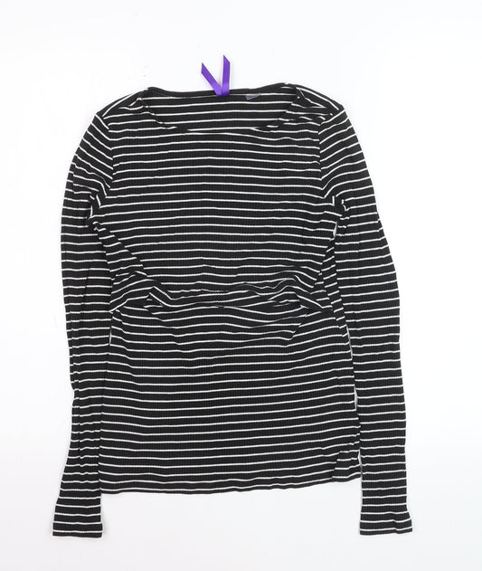 Seraphine Women's Black Striped Maternity Long Sleeve Jersey Top XS