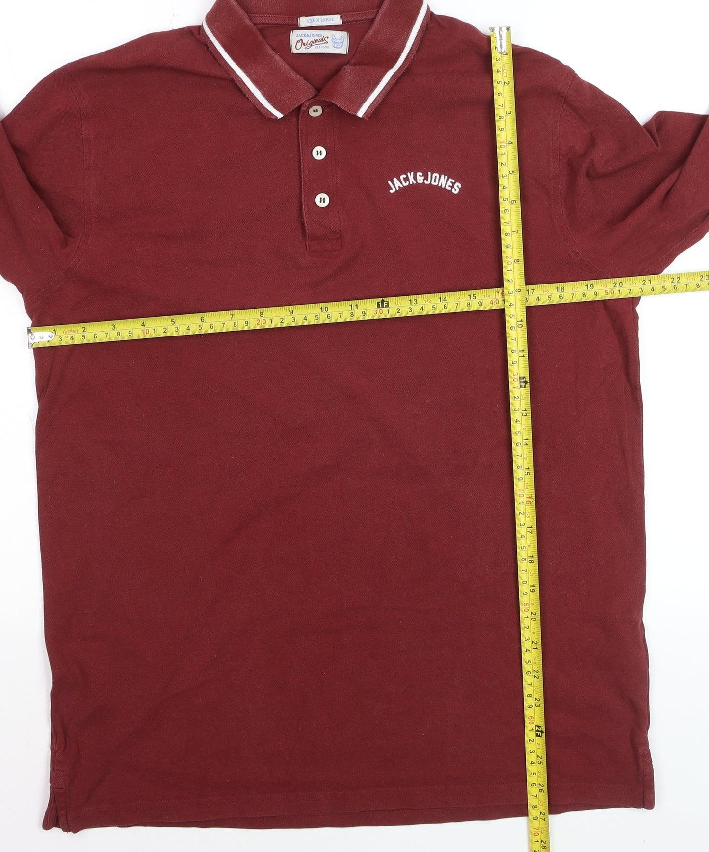 Jack & Jones Men's Maroon Long Sleeve Polo Shirt XL Cotton