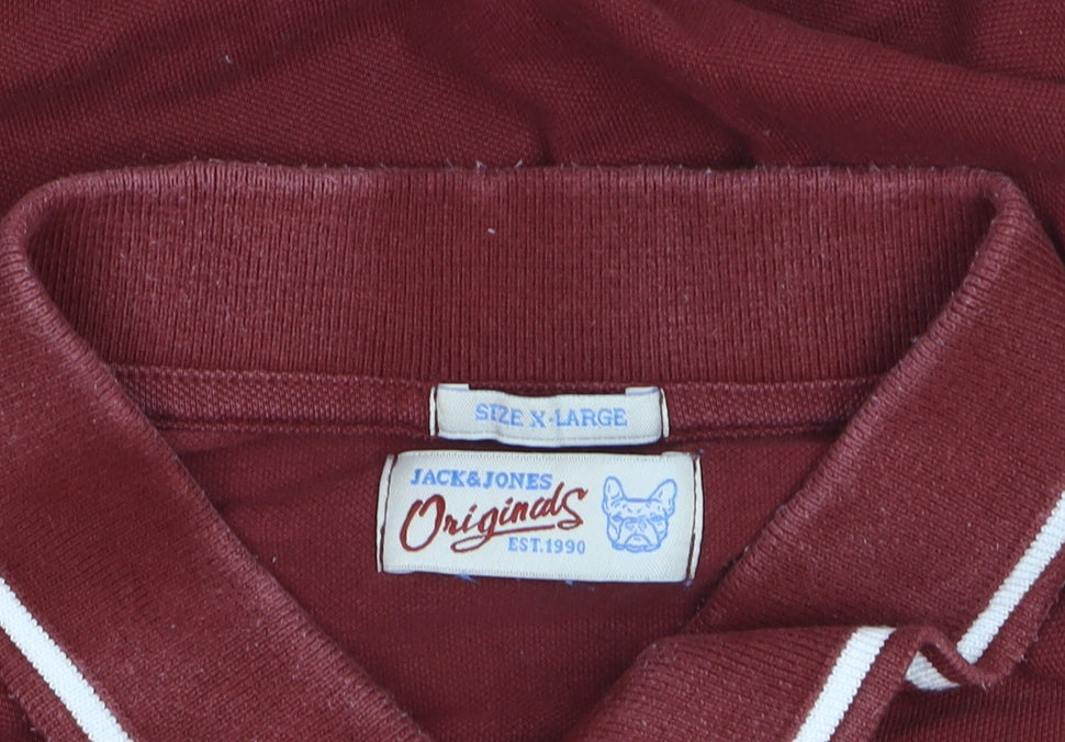Jack & Jones Men's Maroon Long Sleeve Polo Shirt XL Cotton