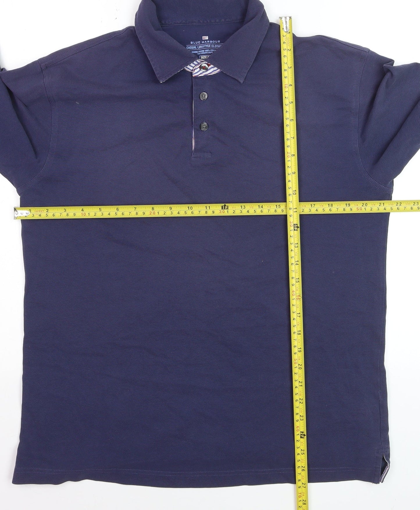 Marks and Spencer Blue Harbour Men's Blue Long Sleeve Cotton Polo Shirt Size S