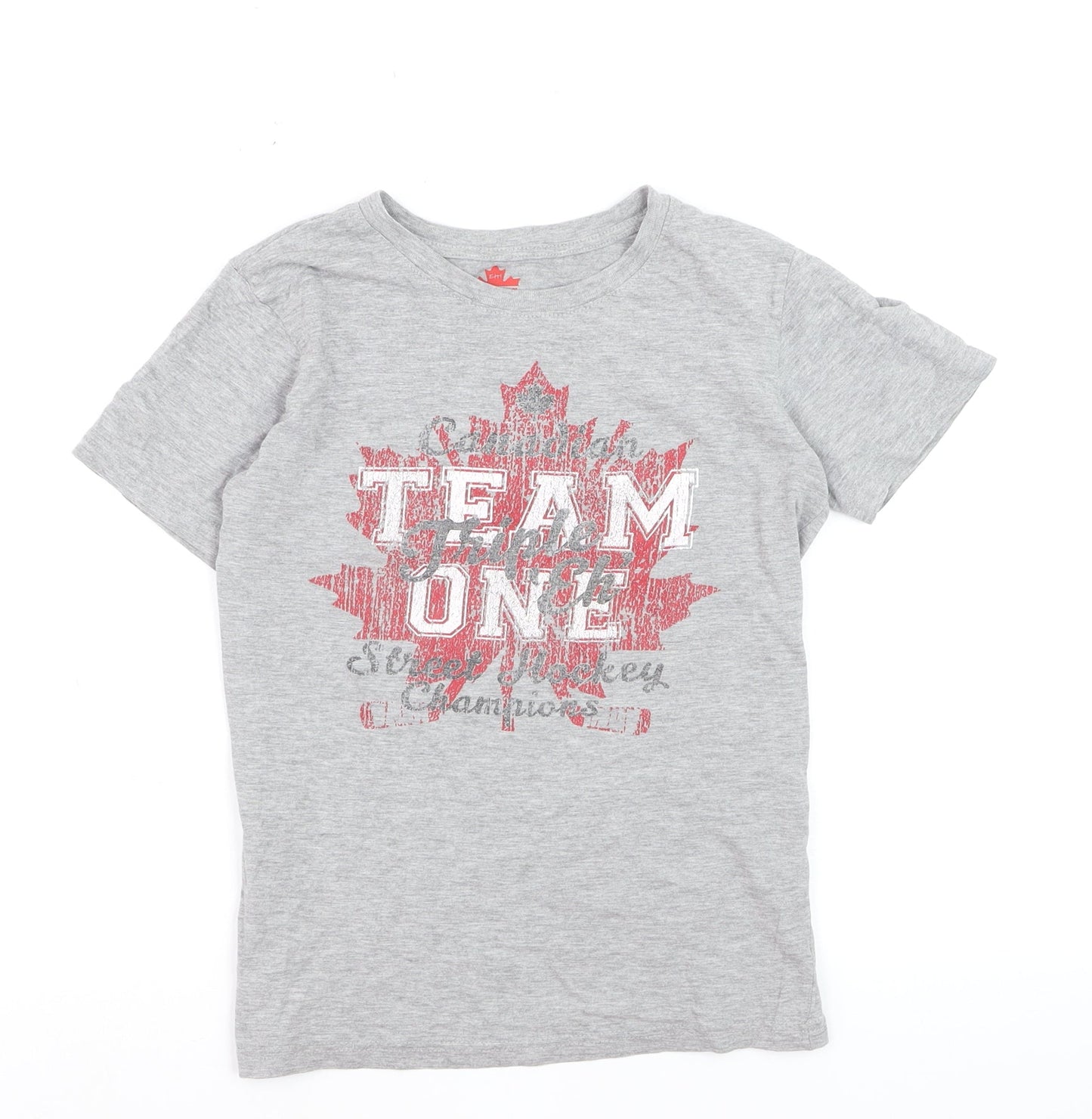 Eh! Boys Grey Hockey Graphic T-Shirt Size 10-11 Years Short Sleeve