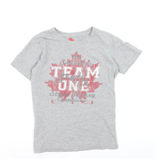 Eh! Boys Grey Hockey Graphic T-Shirt Size 10-11 Years Short Sleeve
