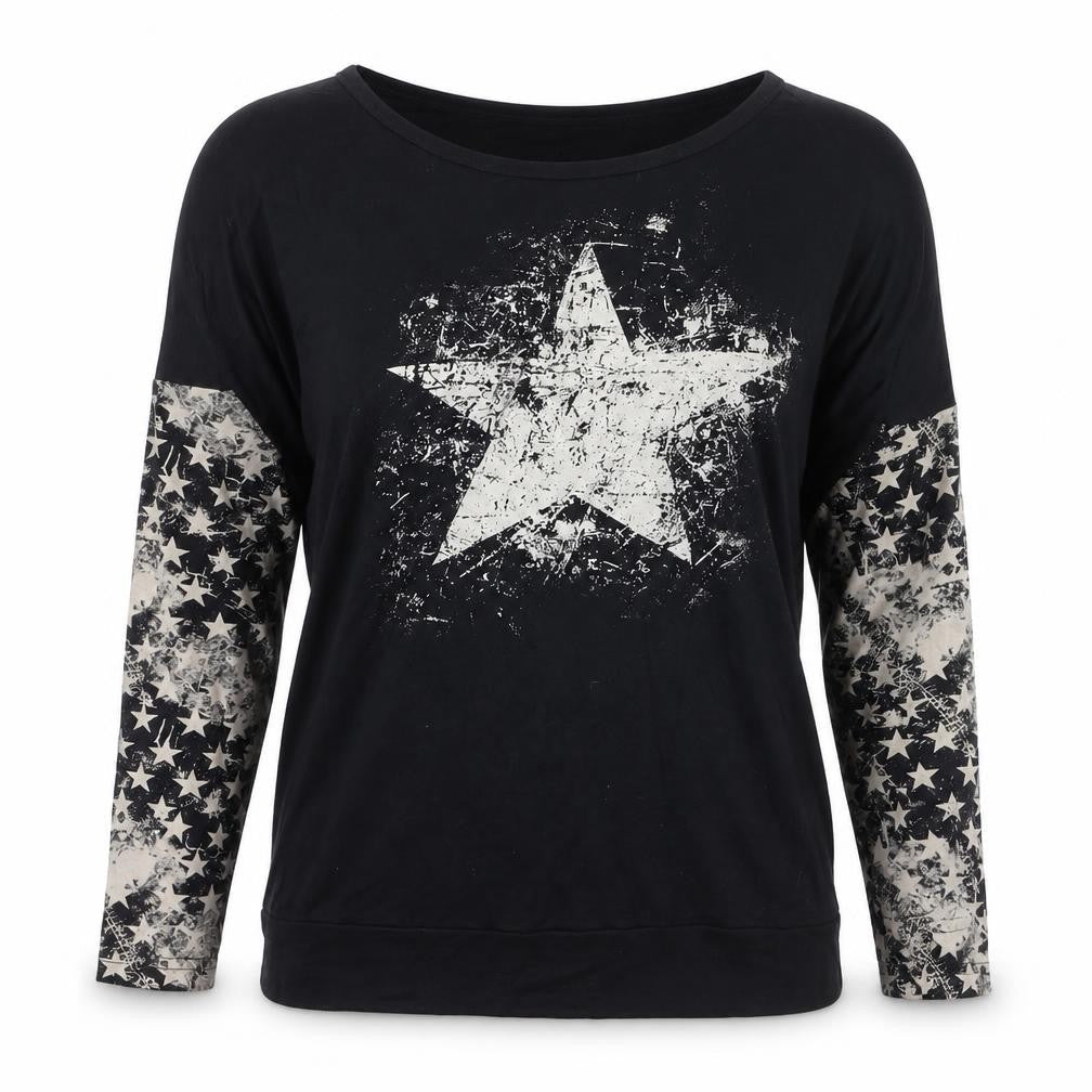 BY EMP Womens Black Star Print Long Sleeve Jersey T-Shirt Size S