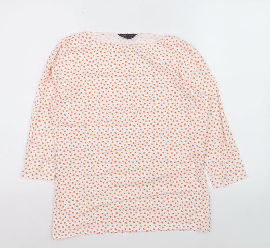 Marks and Spencer Women’s White Orange Polka Dot 3/4 Sleeve T-Shirt Size 14