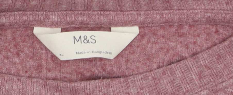 Marks and Spencer Women Pink XL Relaxed 3/4 Sleeve Basic T-Shirt