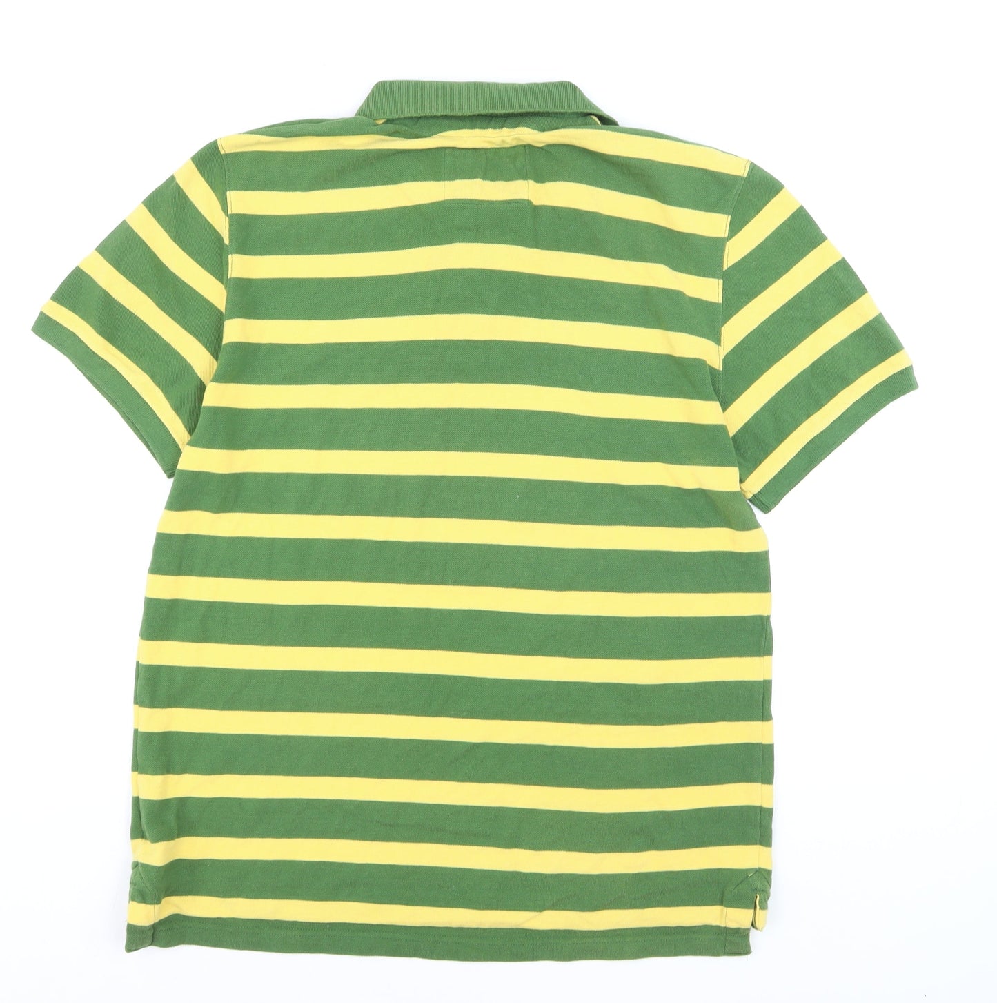 H&M LOGG Men's Green Yellow Striped Cotton Polo Shirt L