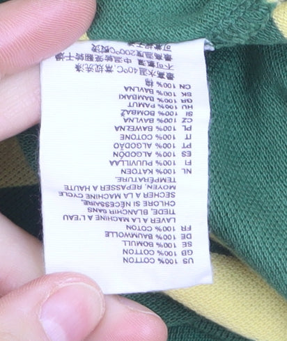 H&M LOGG Men's Green Yellow Striped Cotton Polo Shirt L