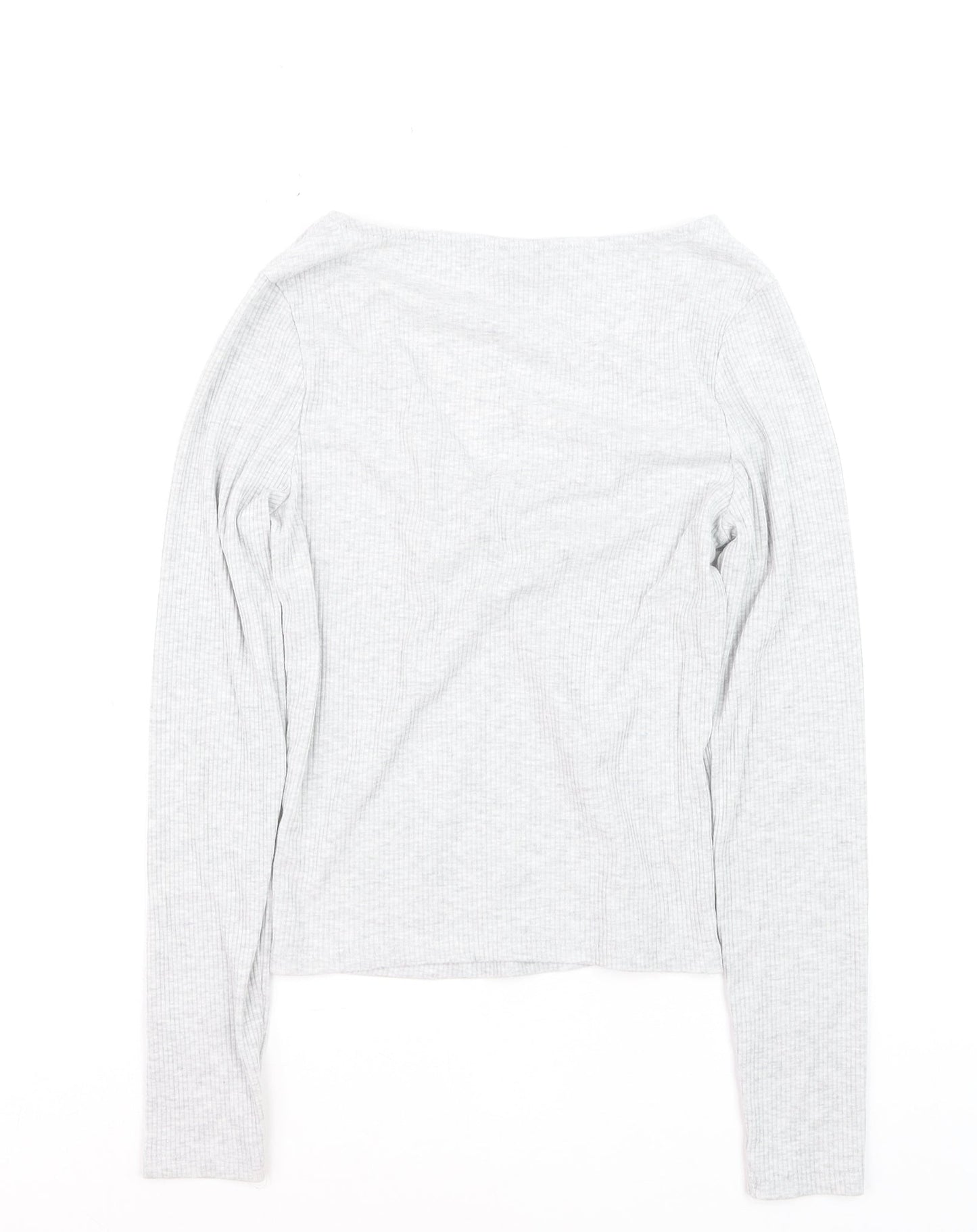 New Look Women’s Grey V-Neck Cropped Long Sleeve Top Size 10