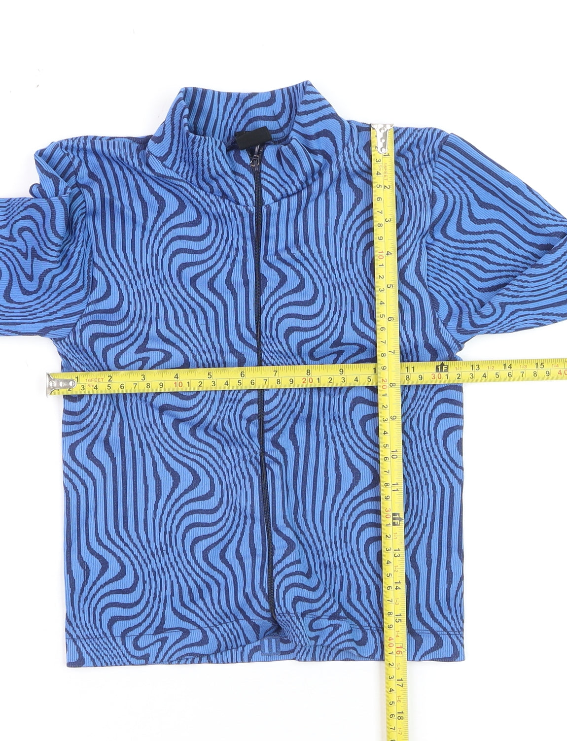 Urban Outfitters Women’s Blue Geometric Cropped Long Sleeve Zip Top S