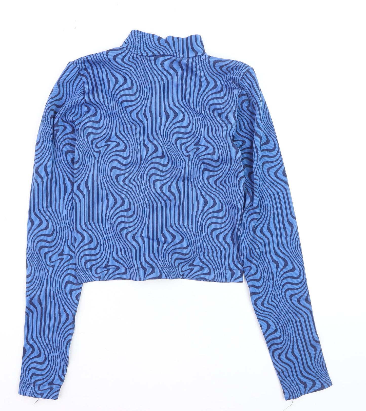 Urban Outfitters Women’s Blue Geometric Cropped Long Sleeve Zip Top S