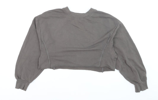 Bershka Women Grey Cropped Pullover Sweatshirt Size S