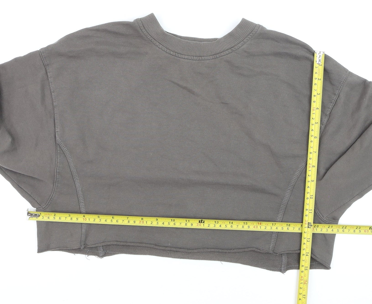 Bershka Women Grey Cropped Pullover Sweatshirt Size S