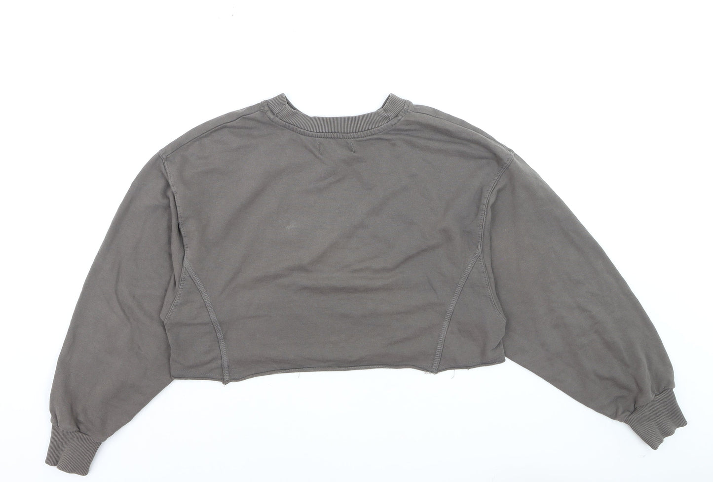 Bershka Women Grey Cropped Pullover Sweatshirt Size S