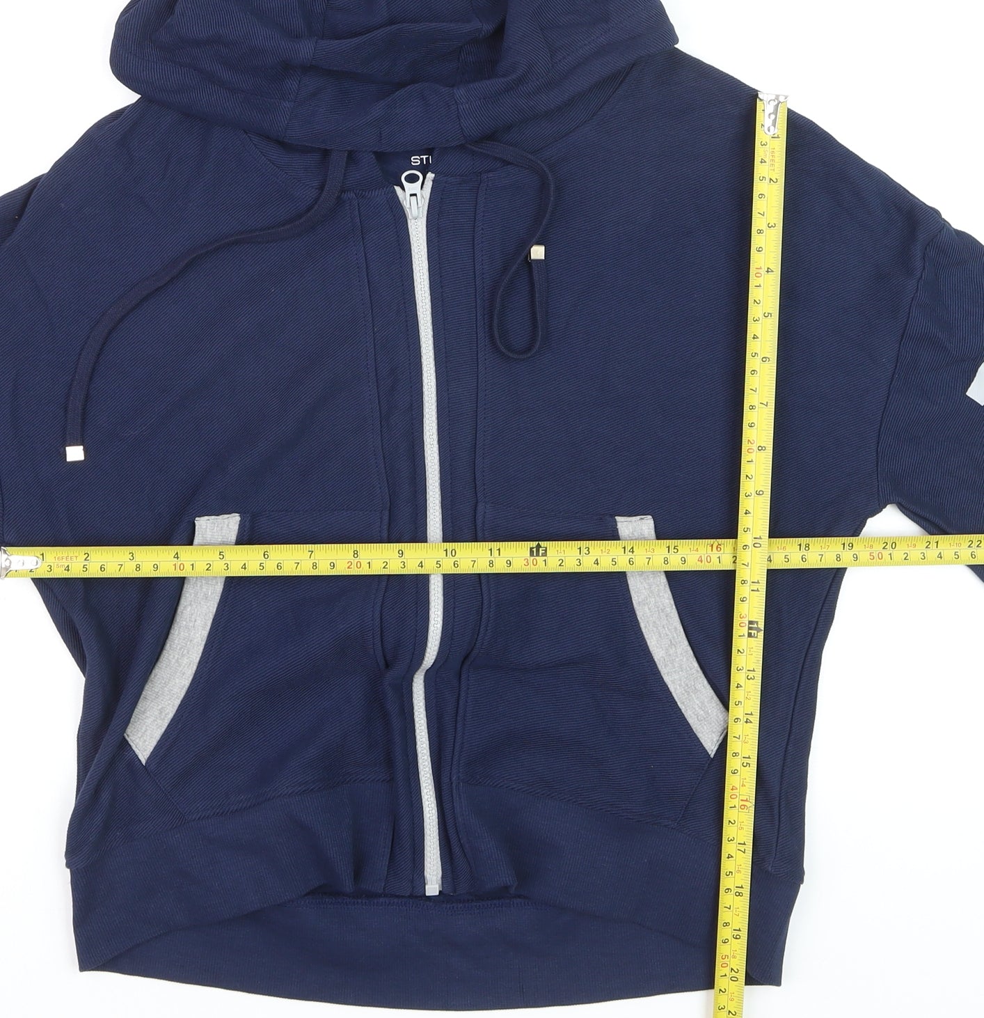 StudioFit Womens Navy Blue Short Sleeve Full Zip Hoodie Size L