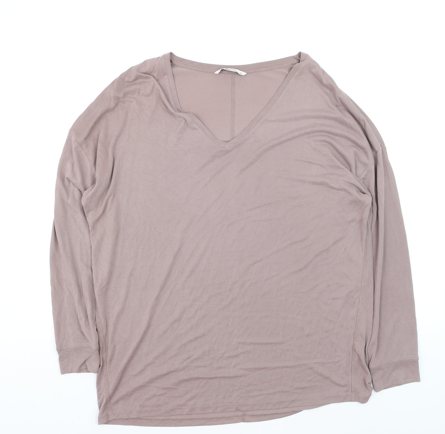 Tu Women Brown V-Neck Long Sleeve Jersey T-Shirt Size 16
