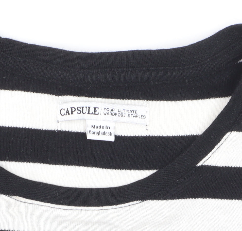 Capsule Women Black White Striped Long Sleeve Cotton T-Shirt Size M