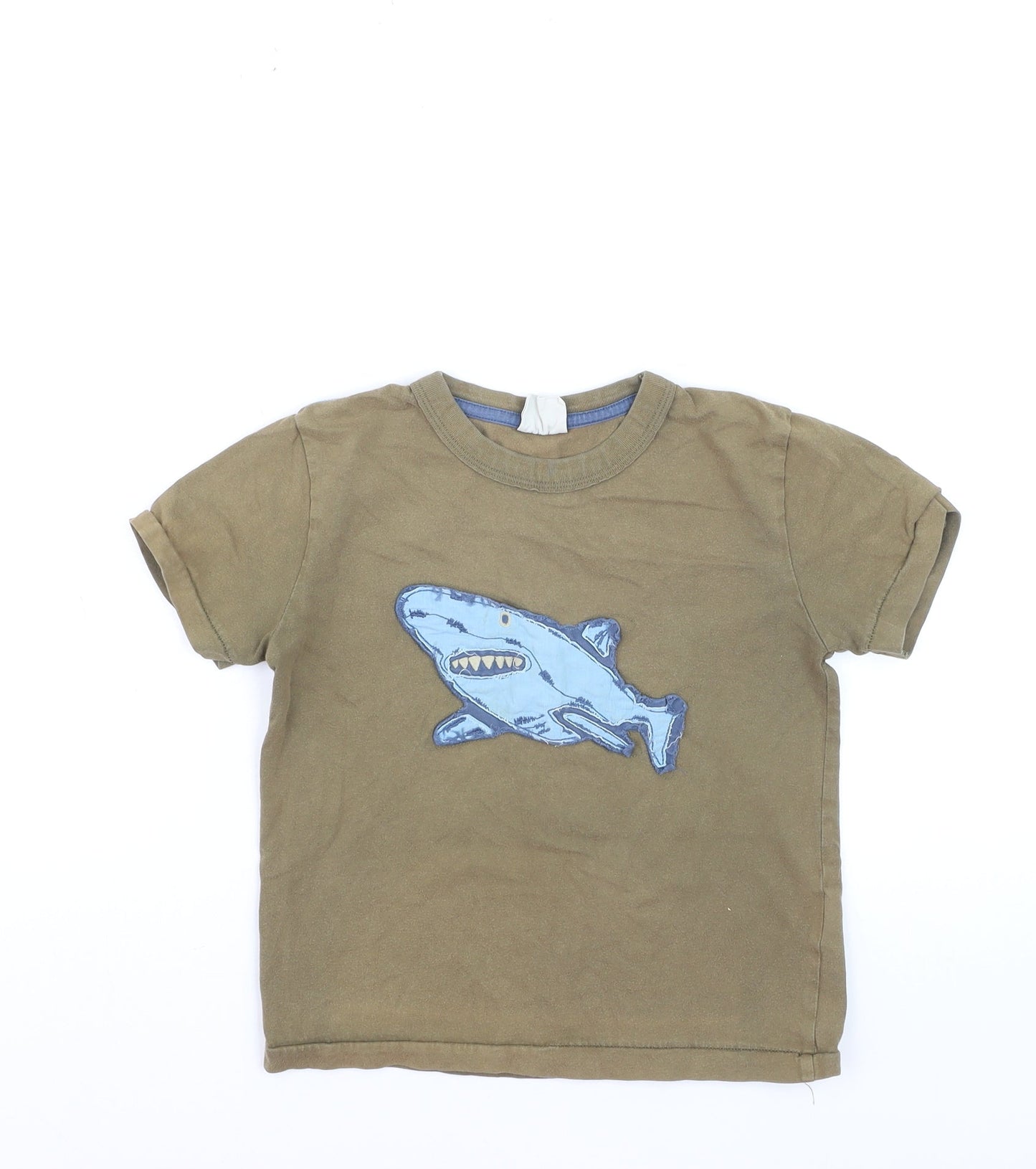 Mini Boden Boys Brown Shark Appliqué Cotton T-Shirt 5-6 Years