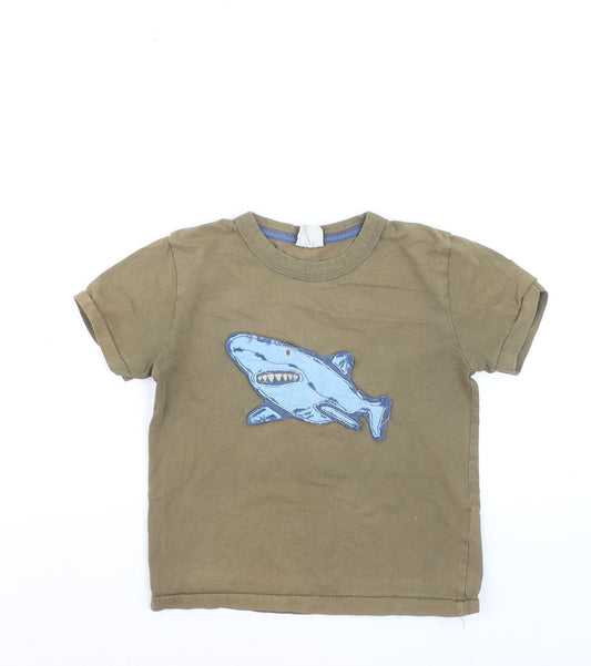 Mini Boden Boys Brown Shark Appliqué Cotton T-Shirt 5-6 Years